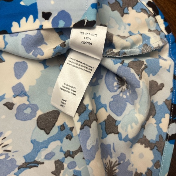 Rails Lisa Blouse Small Zinnia Blue Floral Long Sleeve Stretch Button Up Ruched - Picture 14 of 16